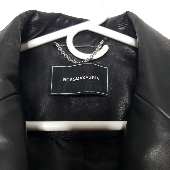BCBG Maxazria Womens Faux Leather Jacket Small Black Moto Biker Lined - Picture 12 of 16